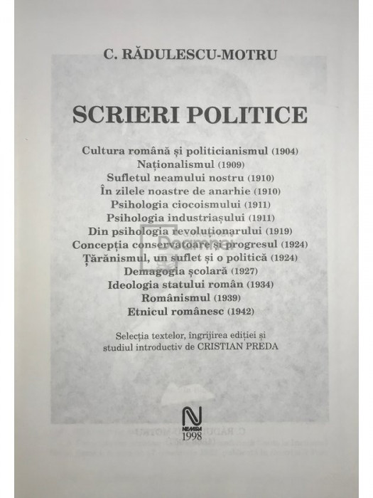 C. Rădulescu-Motru - Scrieri politice (editia 1998)