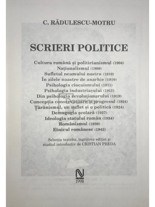C. Radulescu-Motru - Scrieri politice (Editia: 1998)