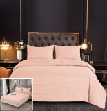 Lenjerie Pat Damasc Roz 4 Piese cu Elastic 180x200 cm Bumbac