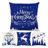 Cumpara ieftin Set 4 huse pentru perna cu motiv sarbatoarea de Craciun, 45 x 45 cm, bumbac, alb, albastru