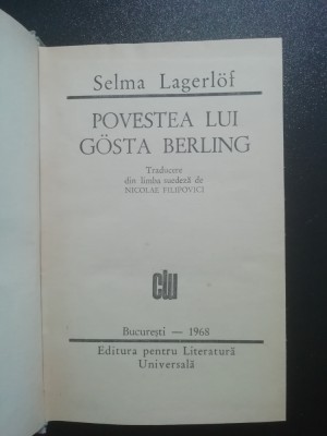myh 526f - SELMA LAGERLOF - POVESTEA LUI GOSTA BERLING - ED 1968 foto