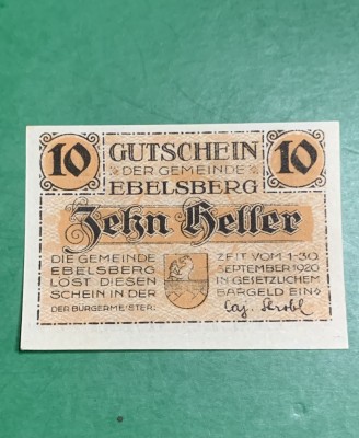 Bancnota Notgeld 10 heller 30 septembrie 1920 foto
