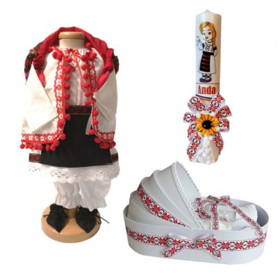 Set costum national rochita populara, trusou si lumanare personalizata, decor foto