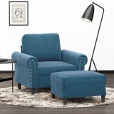 vidaXL Fotoliu canapea cu taburet, albastru, 60 cm, catifea 3201214