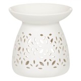 Suport Ulei Parfumat Ceramic, Model Perforat, Culoare Alb, Dimensiuni 11x11cm, Oem