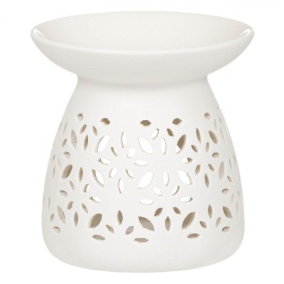 Suport Ulei Parfumat Ceramic, Model Perforat, Culoare Alb, Dimensiuni 11x11cm foto