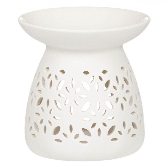 Suport Ulei Parfumat Ceramic, Model Perforat, Culoare Alb, Dimensiuni 11x11cm