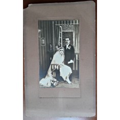 Fotografie pe carton, mire si mireasa, inceput de secol XX