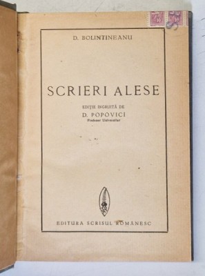 SCRIERI ALESE de D. BOLINTINEANU , 1941 foto