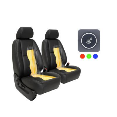 Kit incalzire pentru scaune auto sezut si spatar, din carbon, buton patrat RGB cu 3 trepte, pentru 2 scaune foto