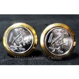 Butoni Moned? Masonic? &ndash; Bicolor Argint/Aur &ndash; 23 mm &ndash; Placat &ndash; Cadou cu Cutie de P?strare