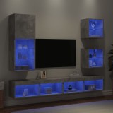 Cumpara ieftin Unități TV de perete cu LED-uri 5 piese gri beton lemn compozit