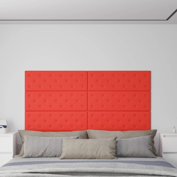 vidaXL Panouri de perete 12 buc. roșu 90x30 cm piele ecologică 3,24 m&sup2; 344004