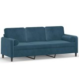 Cumpara ieftin Canapea cu 3 locuri cu pernute, albastru, 180 cm, catifea