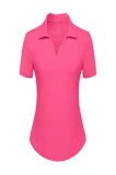 Tricou sport pentru femei din material contrastant, cu m&acirc;neci scurte, guler cu rever și decolteu &icirc;n V &ndash; Gri &icirc;nchis L