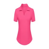 Tricou sport pentru femei din material contrastant, cu m&acirc;neci scurte, guler cu rever și decolteu &icirc;n V &ndash; Gri &icirc;nchis L