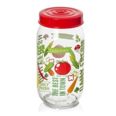 Borcan decorat din sticla cu capac , 1000 ml,171541-052