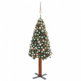 Brad de Crăciun subțire, LED-uri&amp;globuri, verde, 150 cm, PVC