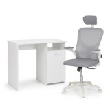 Set Birou Leziter Family One 100x50x74 cm cu Scaun Rotativ Ergonomic Flexo Alb - Suport Lombar, Tetiera Reglabila, Cotiere Rabatabile