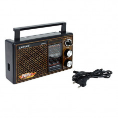 Radio Leotec FM/MW, 3 W, 11 benzi, SW, difuzor 70 mm, antena telescopica, design clasic, Maro/Negru foto