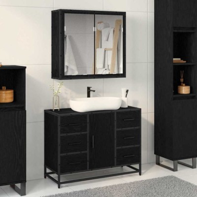 vidaXL Set de mobilier pentru baie 2 pcs Stejar negru 80 x 33 x 60 cm 3402431 foto