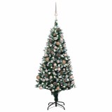 Cumpara ieftin Brad Craciun artificial cu LED-uri/globuri/conuri pin 150 cm