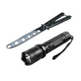 Cumpara ieftin Set Electrosoc Lanterna tip Police 1000KV si Briceag fluture de antrenament, 22.5 cm, argintiu