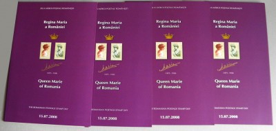 2008 Regina Maria - 4 mape filatelice, minicoli + bloc folio aur, FDC 8 vignete foto