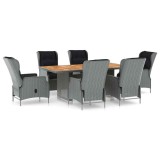 Cumpara ieftin Set mobilier exterior cu perne, 7 piese, gri deschis, poliratan