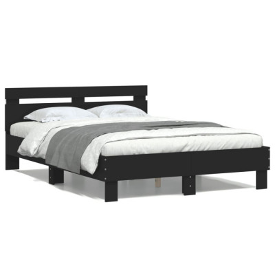 vidaXL Cadru de pat cu tăblie și LED, negru, 120x200 cm foto