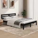 Cadru de pat dublu 4FT6, negru, 135x190 cm, lemn masiv de pin, vidaXL