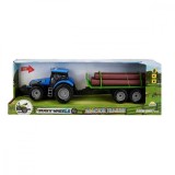 Tractor albastru cu remorca cu lemne, cu lumini si sunete, Maxx Wheels, 44 cm