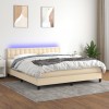 VidaXL Pat cu arcuri, saltea și LED, crem, 160x200 cm, textil 3133490