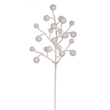 Ramură Decorativă de Crăciun, Fructe Albe, Glitter, 43 cm, Oem
