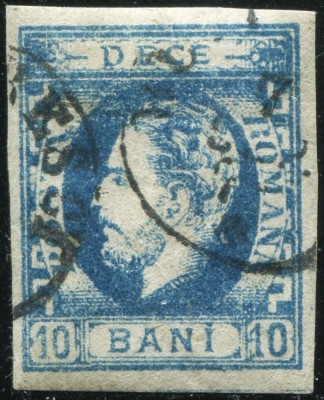 1872 , Lp 31e , Carol I cu barba 10 Bani , albastru Prusia - stampilat foto