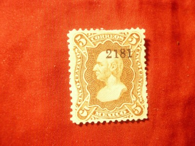 Timbru Mexic 1874 Miguel Hidalgo cu supratipar ,fara guma , defect de dantelura foto