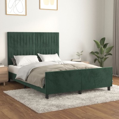 vidaXL Cadru de pat fără saltea, verde &amp;icirc;nchis, 140x190 cm, catifea 3125876 foto
