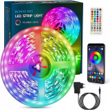 Banda LED RGB, 6 m, cu telecomanda, controlabila si prin aplicatie mobila, Gonga&reg; Multicolor
