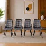 Cumpara ieftin Set 4 scaune bucatarie/living, Artool, Bera, catifea gri, picioare metal negru, 54x60x88 cm