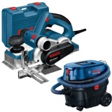 Bosch GHO 40-82 C + GAS 12-25 PL - Rindea electrica 850 W 82 mm valiza plastic + Aspirator umed-uscat 1250 W 200 mbar 25 l priza scule electrice