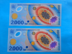 2 Bancnote 2000 lei 1999-Romania -UNC-Serii consecutive foto