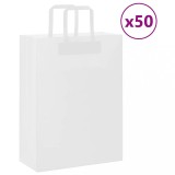 vidaXL Pungi de h&acirc;rtie 50 buc cu m&acirc;nere albe 26x12x35 cm