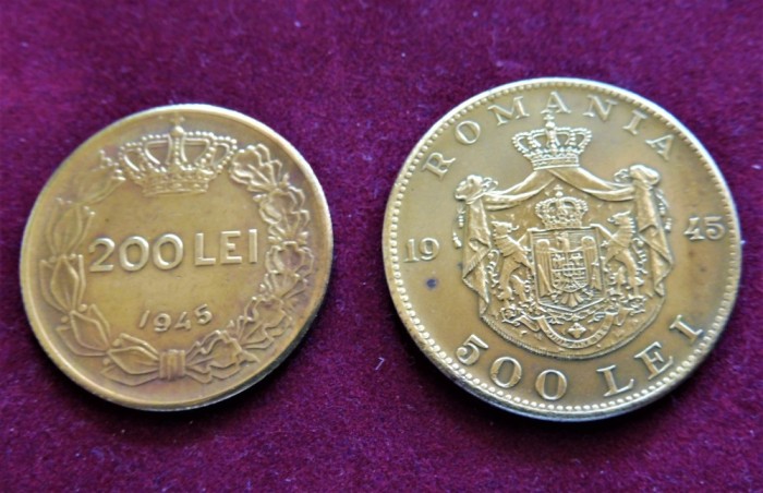 ROMANIA 1945 - Lot 2 Monede - 200 LEI &amp; 500 LEI - Mihai I (295)