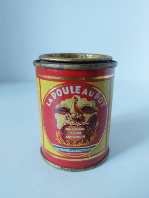 Cutie veche tabla, reclama vintage La Poule Au Pot, Franta, 6cm, anii 60 foto