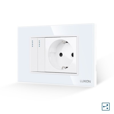 Intrerupator Dublu Cap Scara + Priza cu Rama din Sticla LUXION, Standard Italian, 3M SmartElectro IntelligentHouse foto