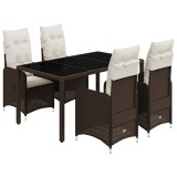 Cumpara ieftin Set bistro de gradina, 5 piese, cu perne, maro, poliratan