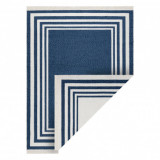 Covor TWIN 22990 Cadru, bumbac, cu două fețe, Franjuri ecologice - albastru inchis / crem, 60x90 cm