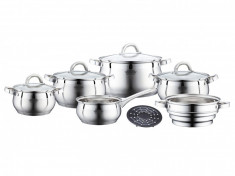 Set 5 Oale din inox cu vas aburi , capace din sticla Apollo Peterhof ,Fund 5 Straturi, Steamer,11 piese foto