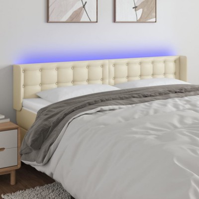 vidaXL Tăblie de pat cu LED, crem, 163x16x78/88 cm, piele ecologică 3123334 foto