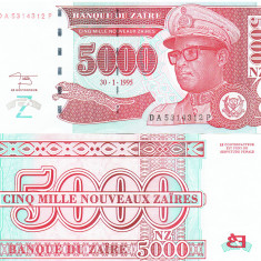 Zair 5000 Noveaux Zaires 1995 P-69 UNC